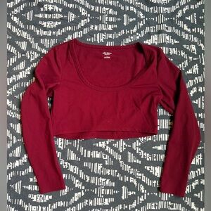 Wild Fable ButterBliss Maroon Long Sleeve Crop Top